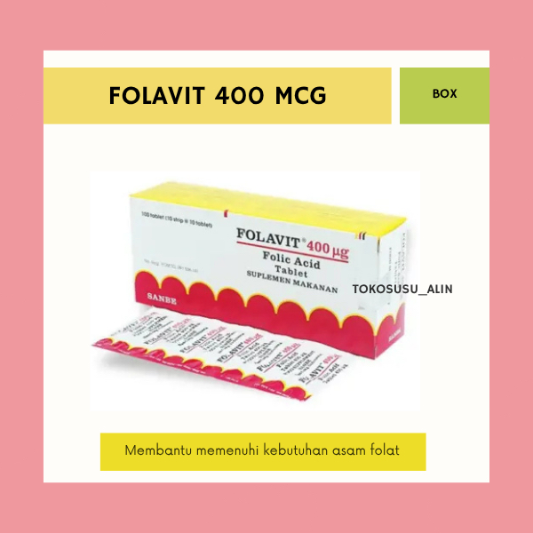 FOLAVIT 400 MCG BOX ISI 100 TABLET / ASAM FOLAT / FOLIC ACID / PROMIL & IBU HAMIL
