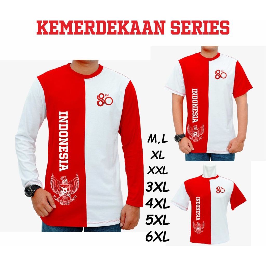 Kaos Merah Putih Indonesia (Satu Hari Kirim)S-7XL Pria Wanita Big Size Jumbo Ready Stock