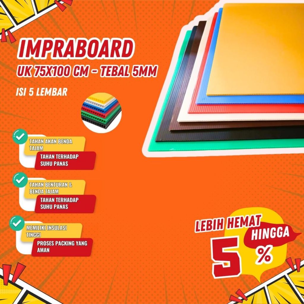 

Kilat Impraboard PP Corrugated UK 75x100 CM - Tebal 5MM (Isi 5 Lembar)