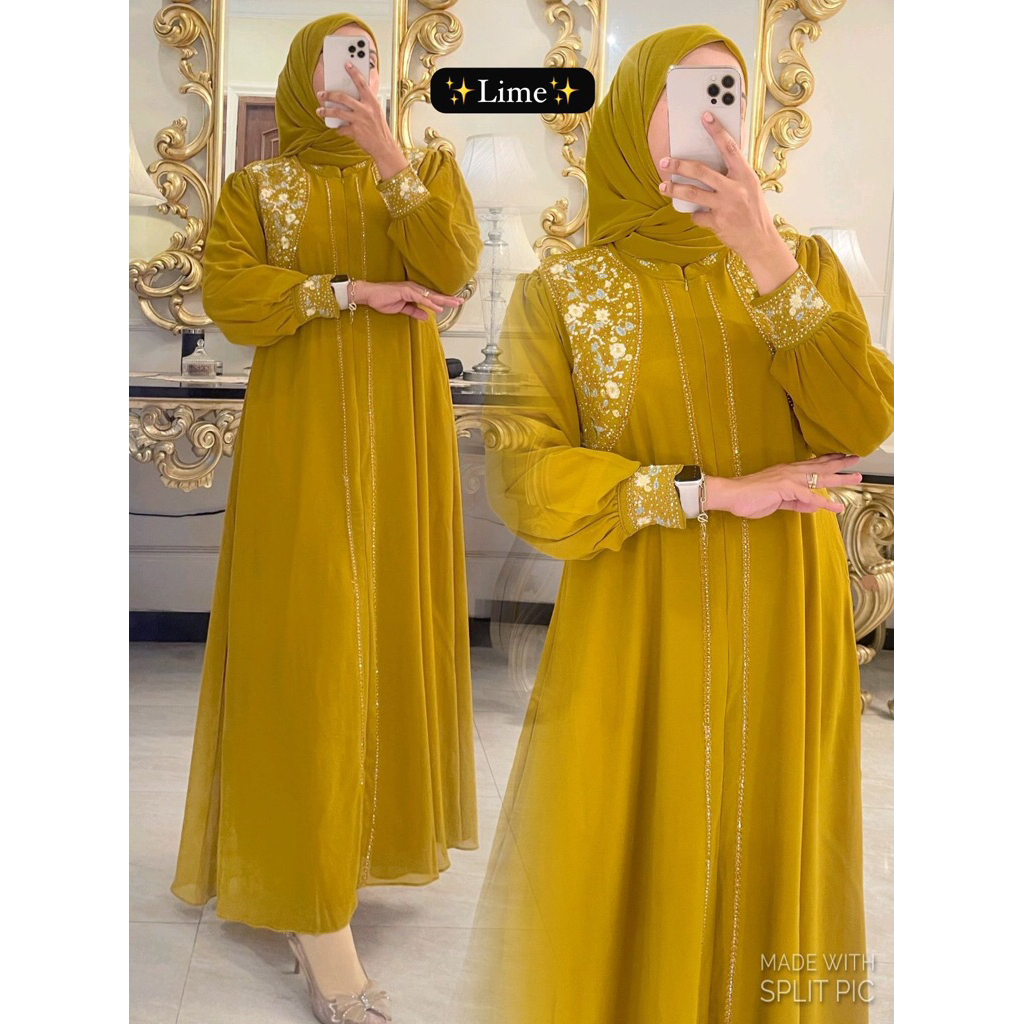 Abaya Jodha SET HIJAB Cerruty BabyDoll size Standard dan JUMBO Full Puring Hitam Putih Navy Denim Sa