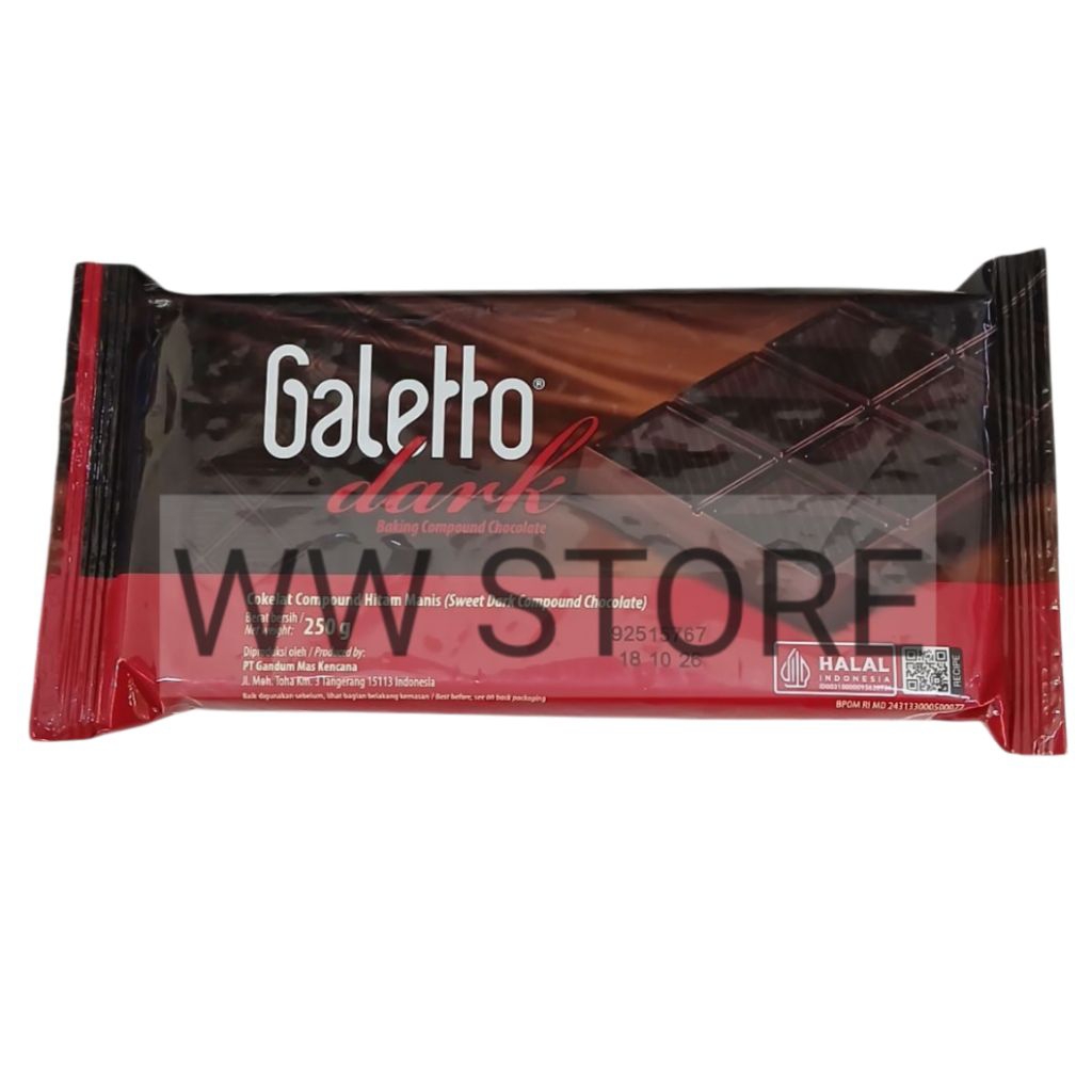 

Coklat cokelat paduan hitam manis halal MUI Galetto Sweet Dark Baking Compound Chocolate 250g