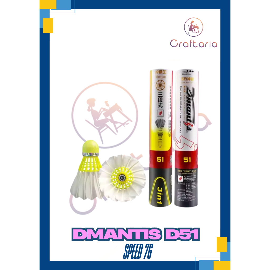 Dmantis Shuttlecock 3in1 D51 Kuning Speed 76 Setara Alpha X dengan Bulu Premium Badminton