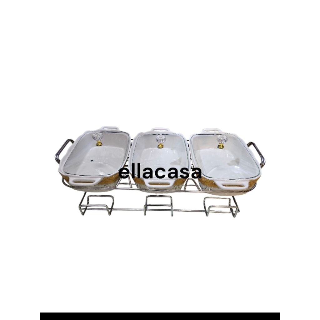 Vicenza B915 Prasmanan Keramik Set 3 Canela Tutup Kaca