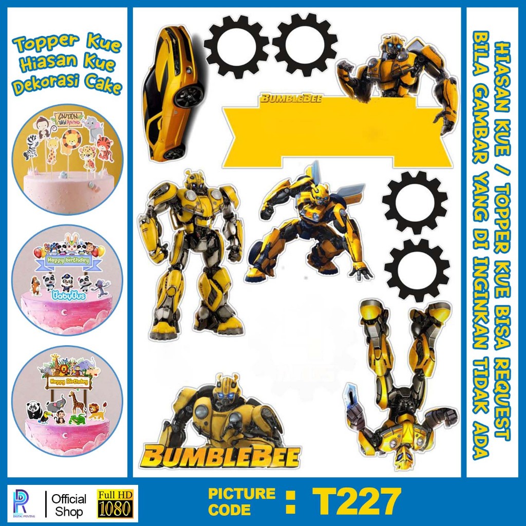TOPER KUE TRANSFORMERS / TOPPER KUE KARAKTER BUMBLE BEE / TOPER HAPPY BIRTHDAY / HIASAN KUE TO226
