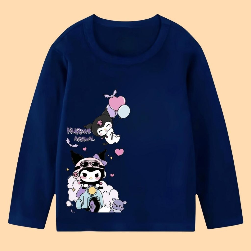 KAOS ANAK PEREMPUAN LENGAN PANJANG MOTIF KUROMI MOTOR