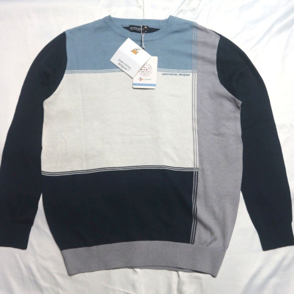 NEW JMB JEAN MICHEL BASQUIAT  BNWT Knitwear Sweater Colour Blok Navy biru Abu Putih Katun Adem Knitw
