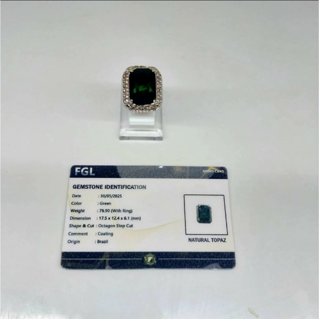Cincin Batu Green Topaz Hijau dengan Sertifikat Memo Card