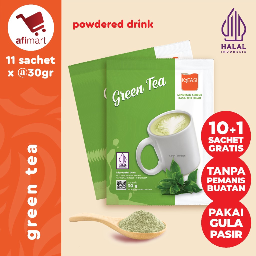

Kreasi Bubuk Green Tea 10+1 Sachet x @30gr / Minuman bubuk Rasa Teh Hijau