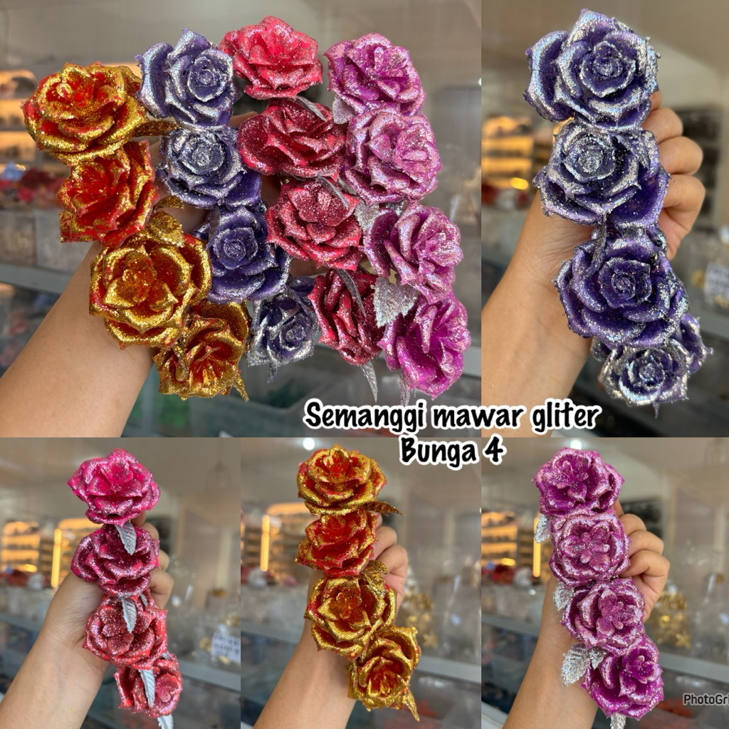 semanggi mawar gliter bunga 4/ semanggi kain/ aksesoris rambut/ bunga sanggul
