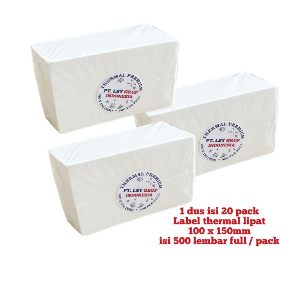 

kertas thermal label LSY TAPE 100 X 150mm isi 500 lembar full premium ( 1 dus isi 20pack lipat )