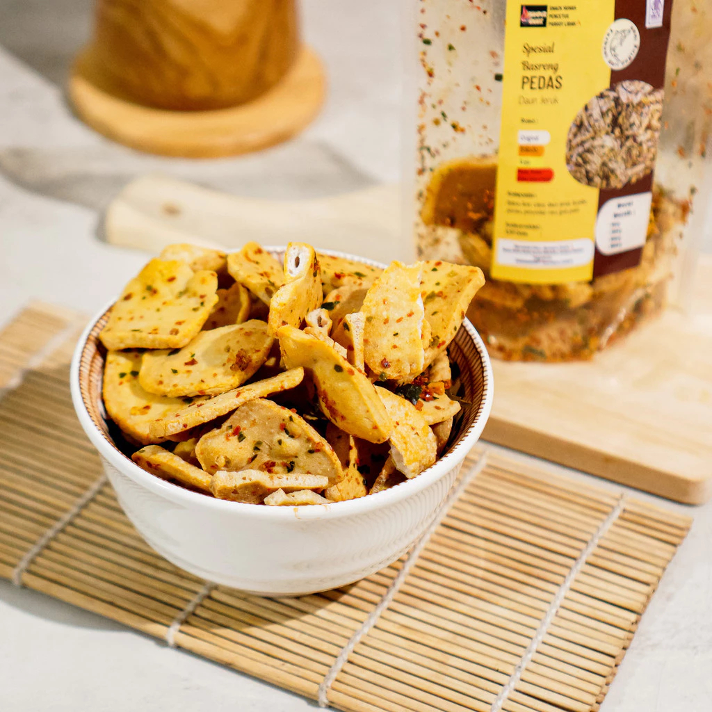 

Basreng Bulat Pipih Kriuk Pedas, Pedas Daun Jeruk, Pedas Manis, Pedas Manis Daun Jeruk