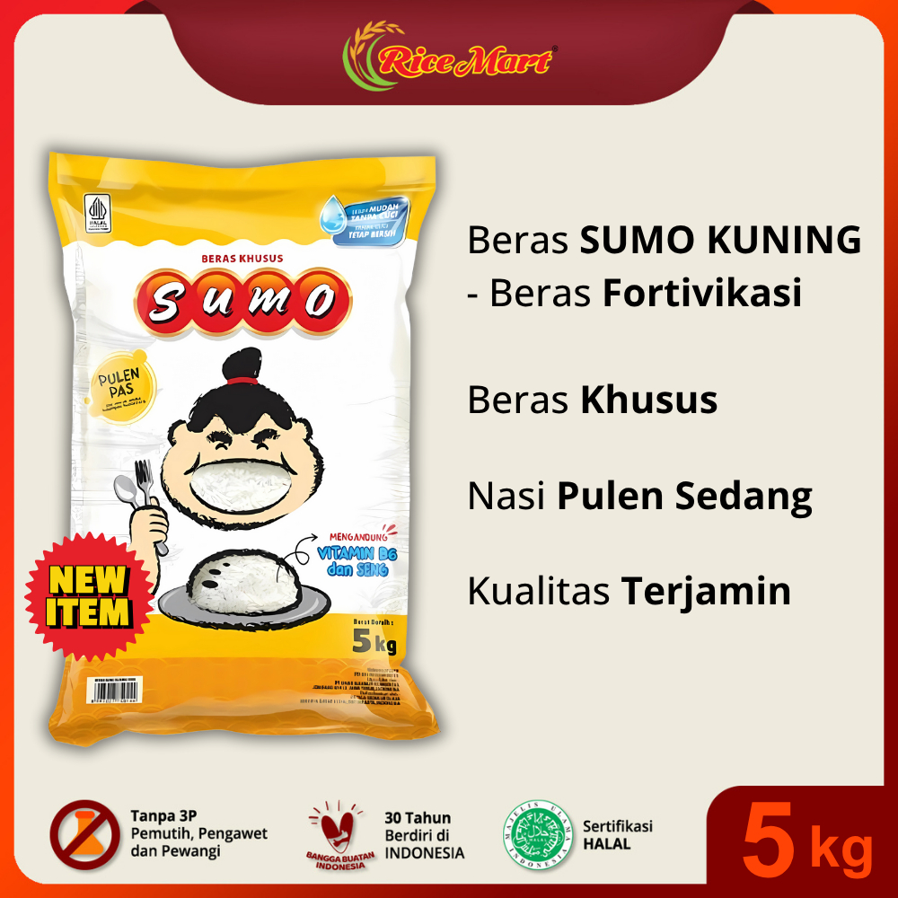 

[BARU] Beras SUMO Kuning 5 kg "Fortivikasi" - Beras Premium - Nasi Pulen - Produk Indonesia