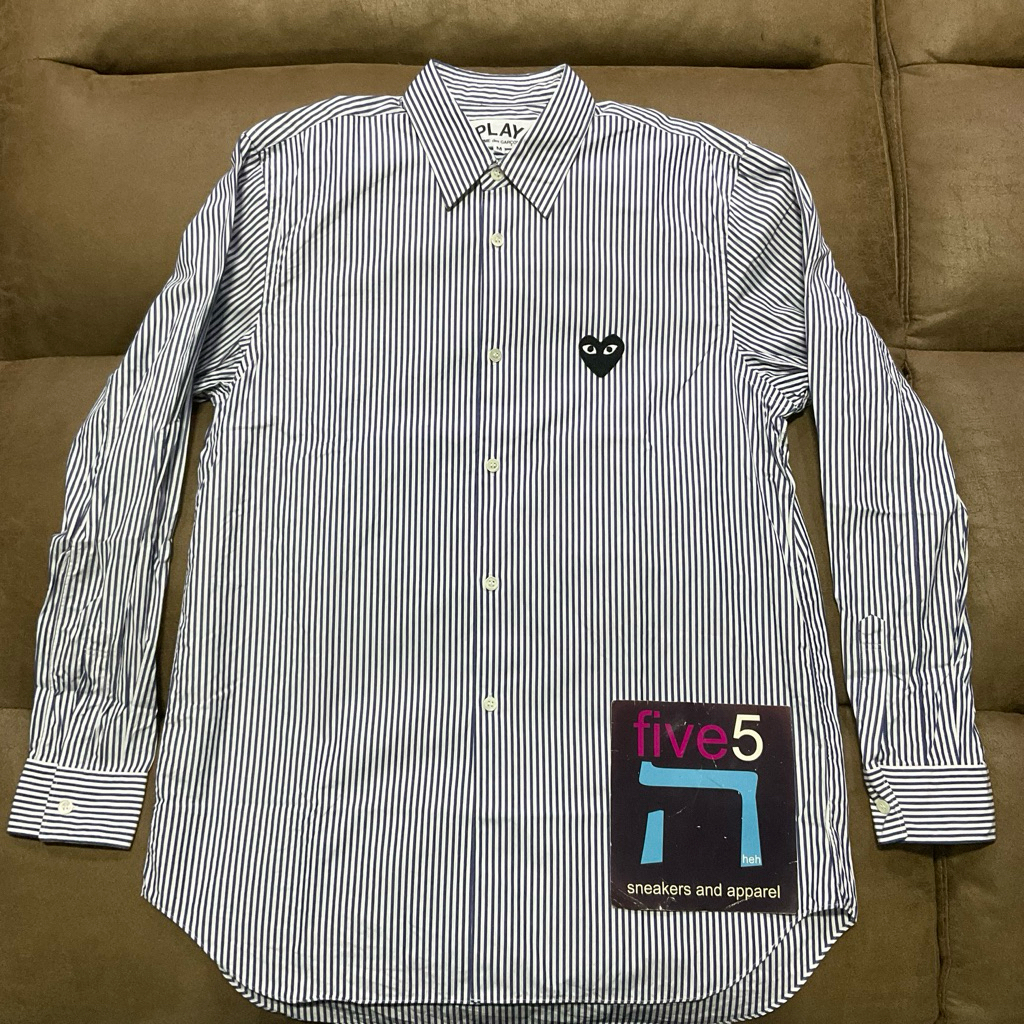 cdg play kemeja shirt stripe navy white