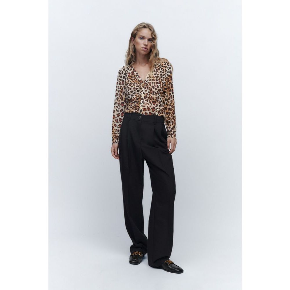 ZARA LEOPARD PRINT LONG SLEEVE BLOUSE