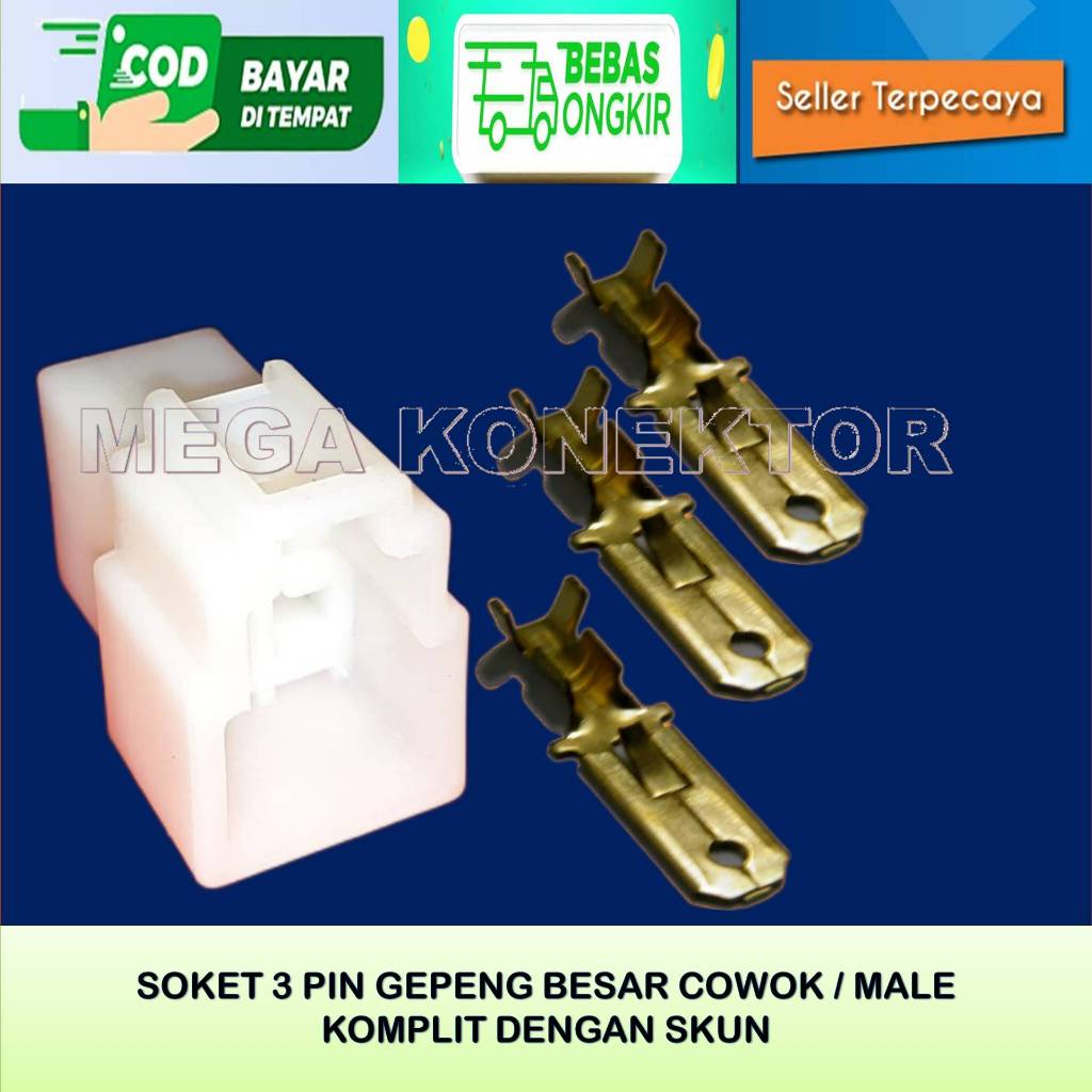 SOKET KABEL MOTOR 3 PIN BESAR MALE-SOKET –SOKET KABEL–3 PIN- SOKET - SOKET KABEL 3 PIN BESAR NYLON