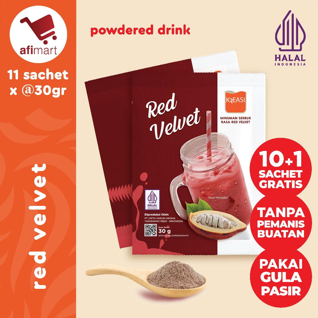 

Kreasi Bubuk Red Velvet 10+1 Sachet x @30gr / Minuman bubuk Rasa Red Velvet