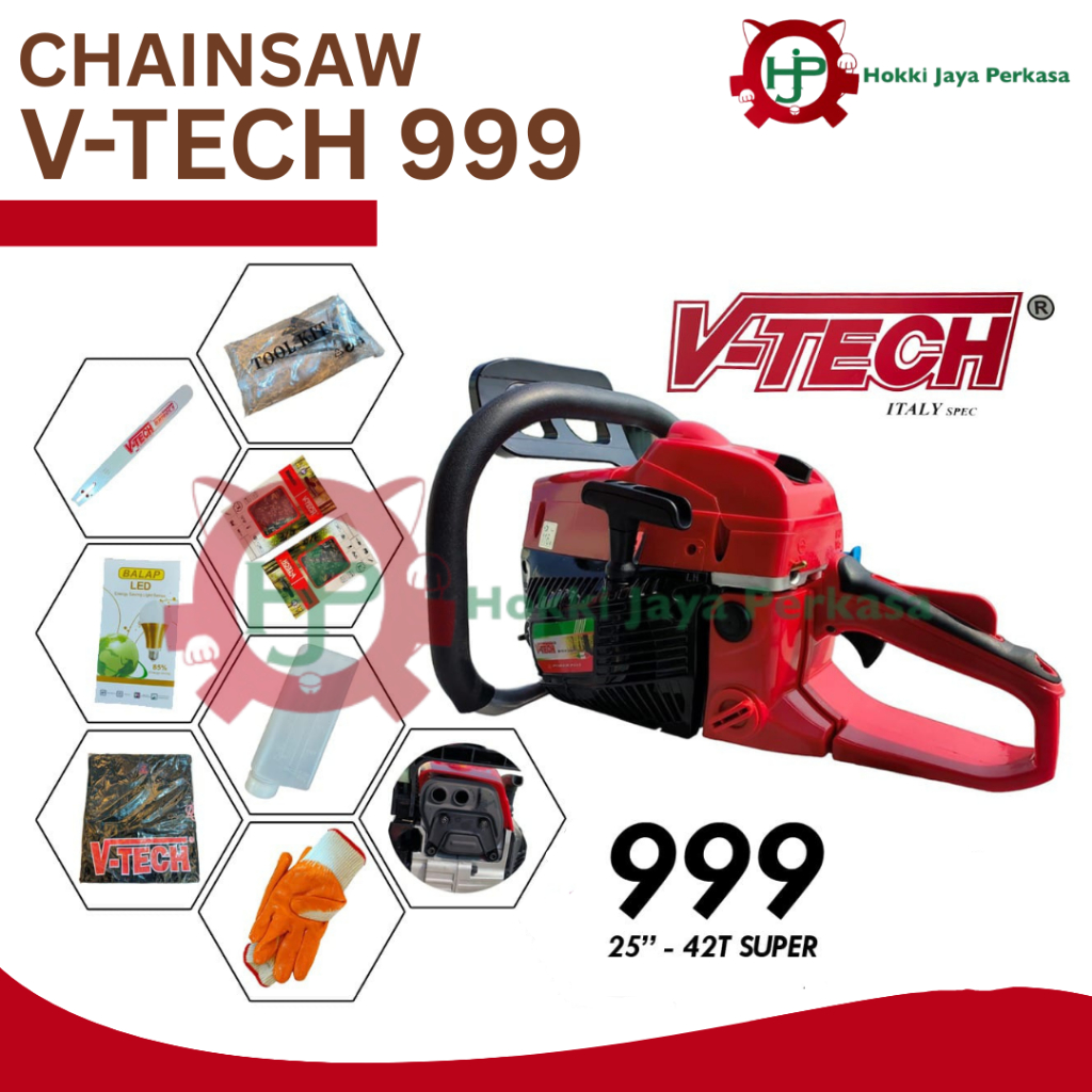 V-TECH Chainsaw V-Tech 999 Super 25" - 42T Gergaji Mesin V-tech Super 999 2 Pcs Rantai 42T