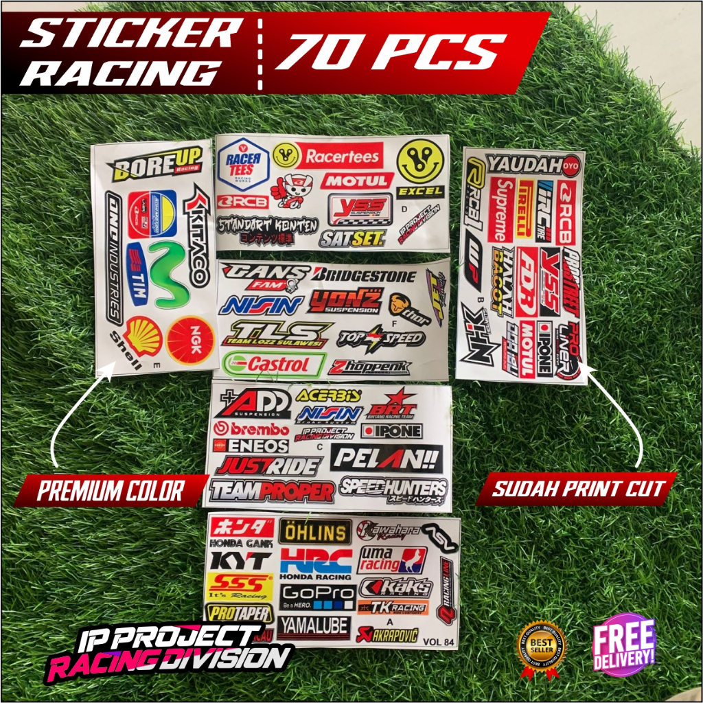 

70 Lembar SUDAH PRIN CUT / TINGGAL TEMPEL SUDAH potongan STICKER MOTOR RACING VOL 84