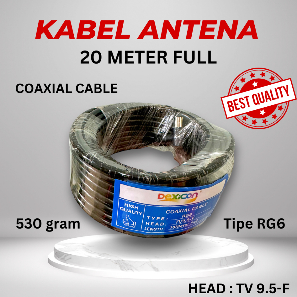 KABEL ANTENA 20 Meter RG6 ANTENA TV COAXIAL CABLE/ JACK CONECTOR KABEL COAXIAL TEBAL DEXICON