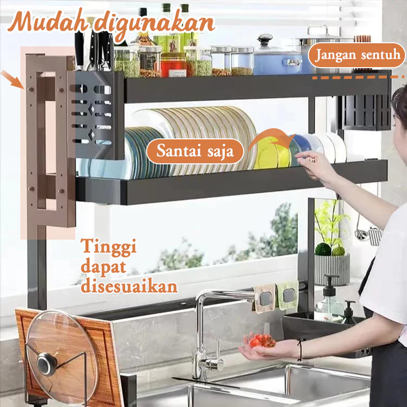 Rak Piring Dapur Wastafel Stainless Steel Rak Gantung Penyimpanan Piring Gantung