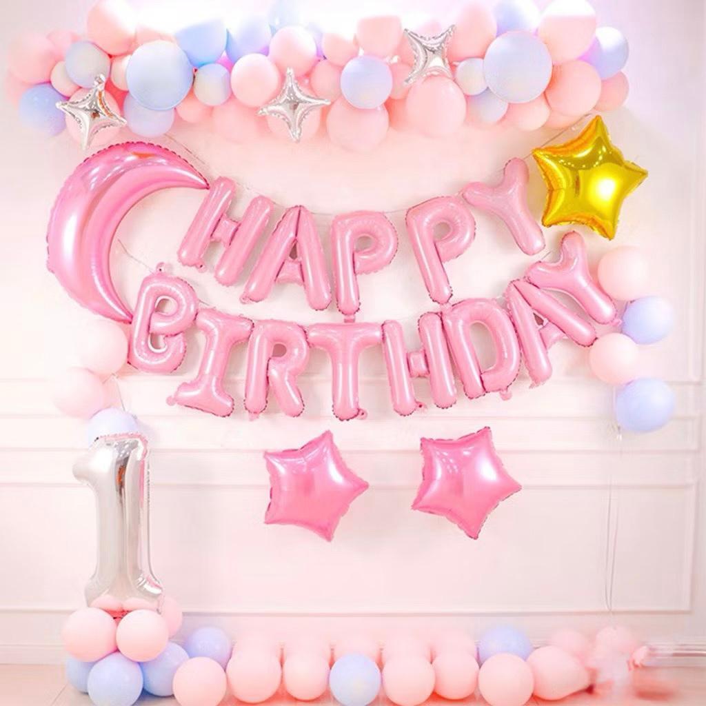 Arch Set Balon Bintang & Bulan Pink Biru Pastel Dekorasi Ulang Tahun Anak / Dekorasi Ulang Tahun Pin