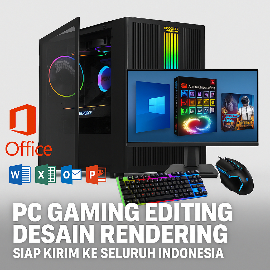 Pc gaming and desain rendering HIGH END Ryzen 7 FULLSET MONITOR 22" VGA DDR5 8GB