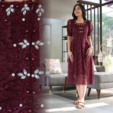 (COD) TERBARU!! Dress Brokat Pesta Wanita Terbaru 2025–Gaun Kondangan Natal Elegan Gisella-Dress Mew