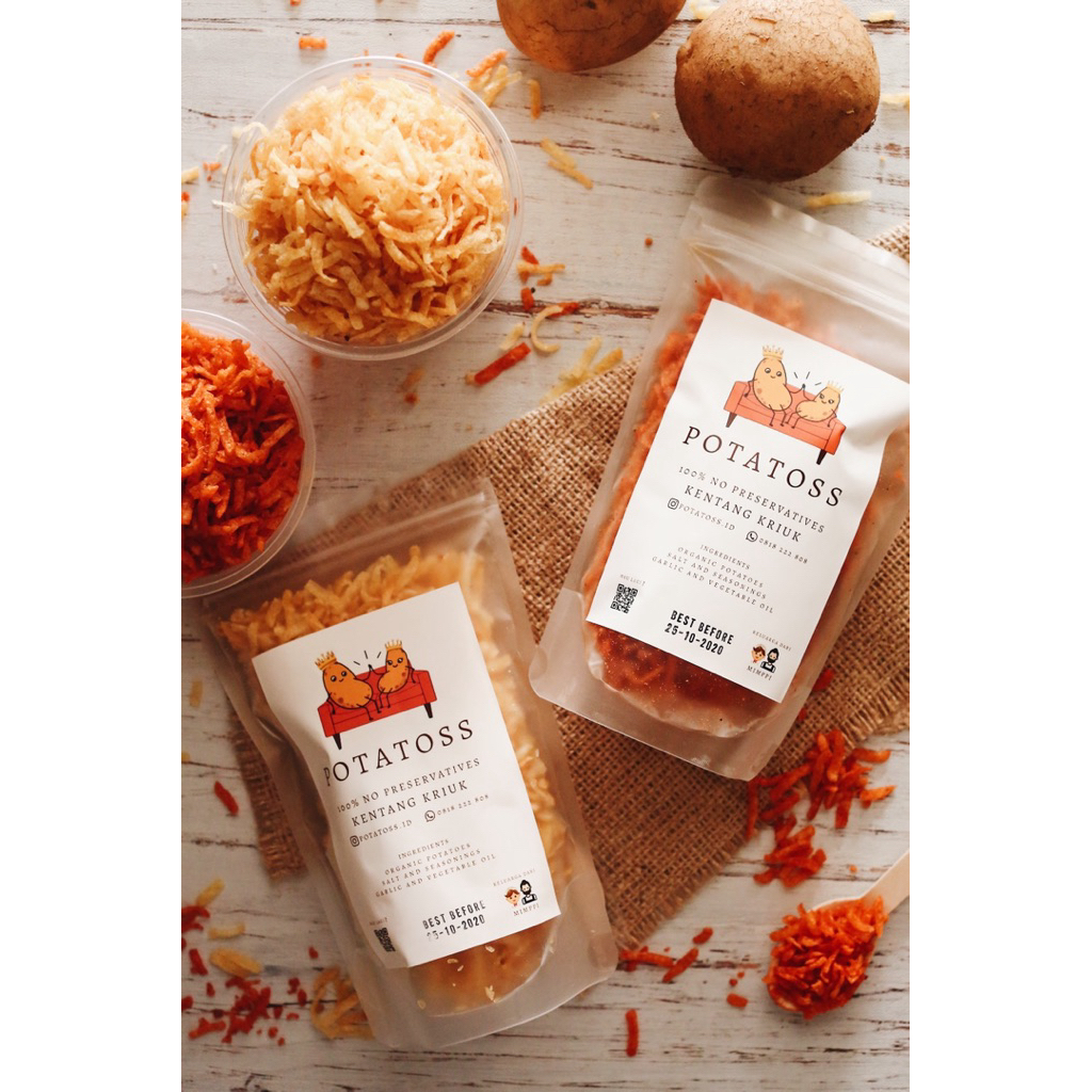 

(REGULAR 100GR - SPICY/CHEESE/JAGUNG BAKAR) Potatoss Kentang Kriuk Serut