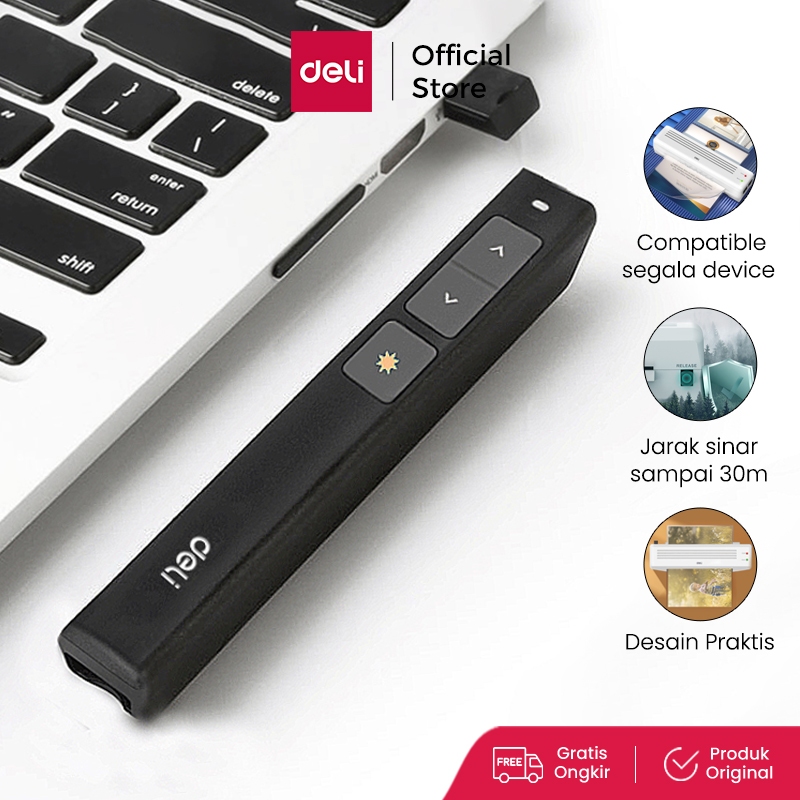 Deli Laser Pointer + Presenter Wireless USB Pen Laser Presentasi PPT Sinar Merah Jarak 30m 2802