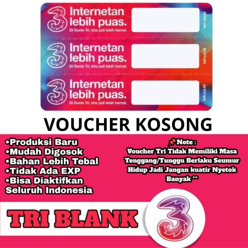 voucher kosong Tri nasional seluruh Indonesia bahan inject