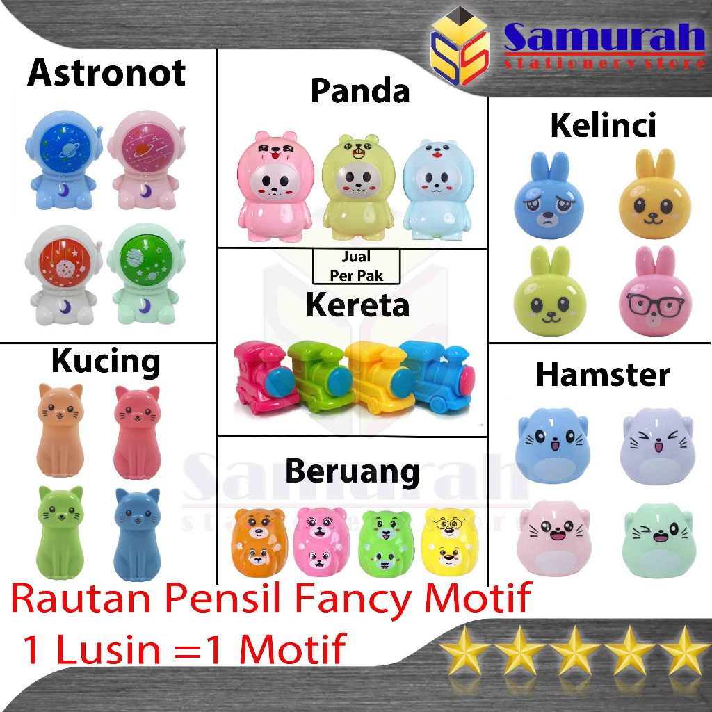 

Rautan Pensil Motif Fancy Lucu Kereta - Hamster / Serutan Pinsil Lusin / Pencil Sharpener Pak