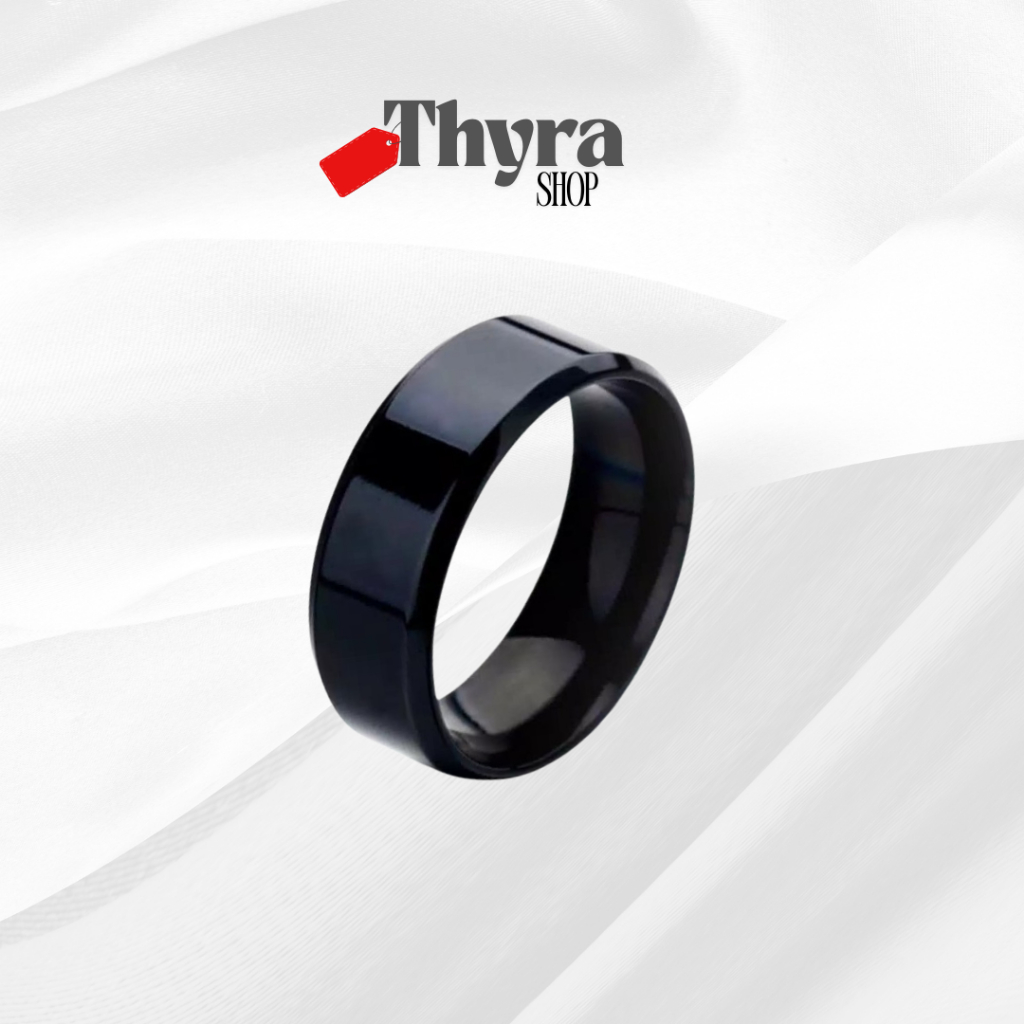 Cincin Pria Wanita Hitam Polos Titanium Anti karat tidak luntur anak skena