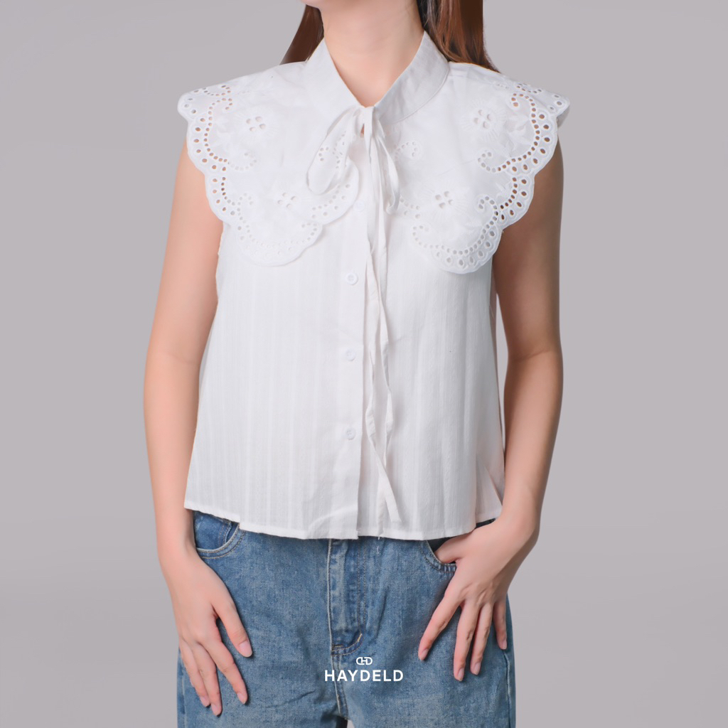 HAYDELD - Julia Lace Top | Atasan Brokat Wanita | Blouse Brokat Tanpa Lengan | Outer Tanpa Lengan | 