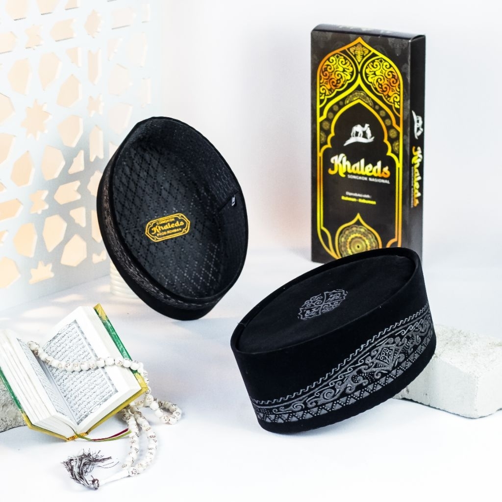 Peci Songkok Motif Batik Hitam kopiah Batik Hitam Tinggi 9 cm Anak Laki laki dan Pria Dewasa Murah K