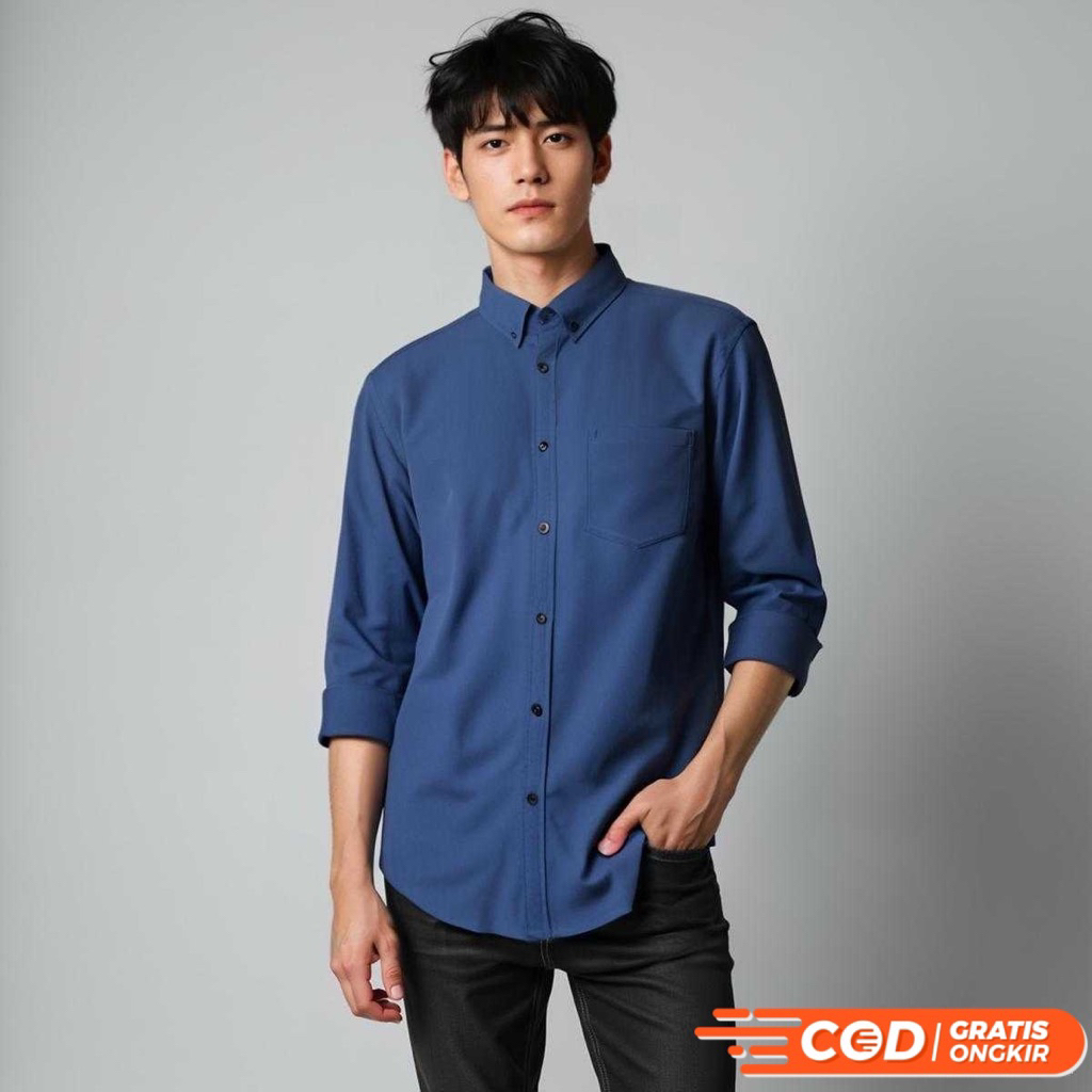 Kemeja Pria Lengan Panjang Denim Blue / Kemeja Denim