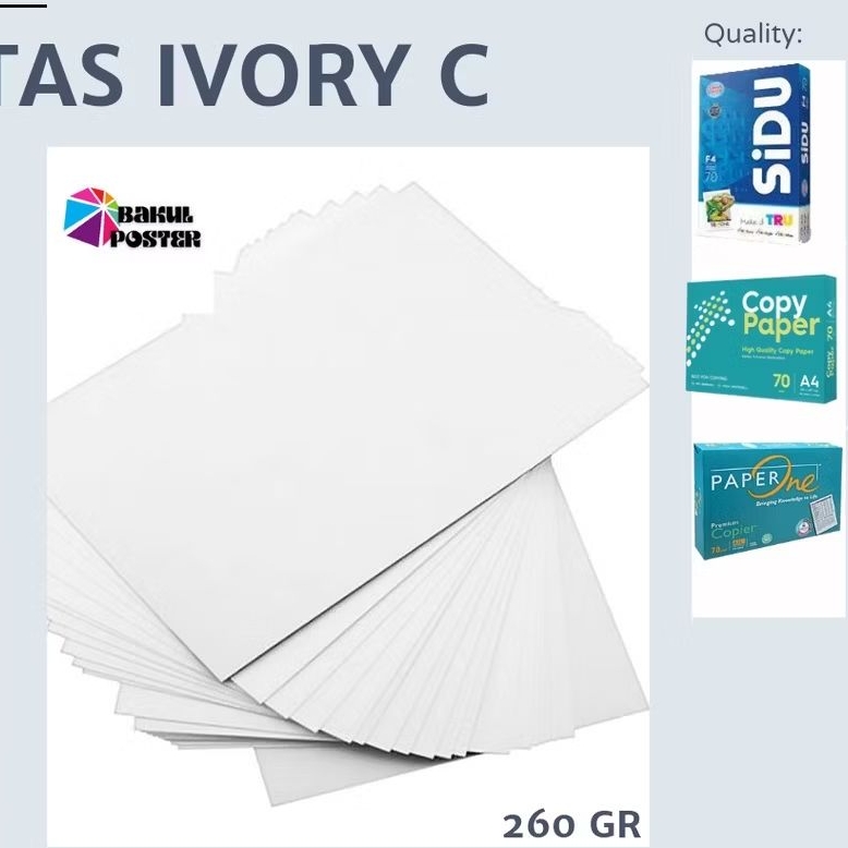 

ISI 50 LEMBAR - Kertas Ivory 260 gsm Ukuran A4 / F4 - Tebal - Putih