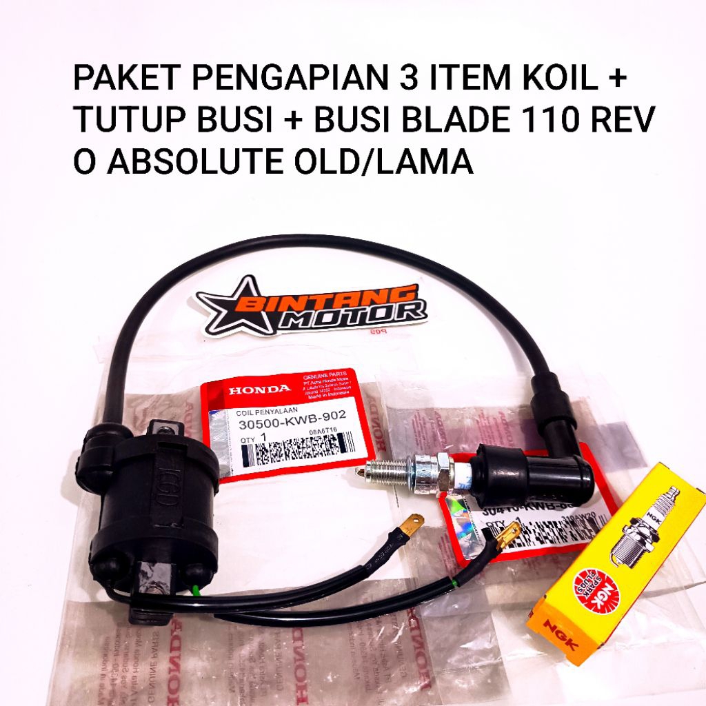 KOIL + TUTUP BUSI + BUSI BLADE 110 REVO ABSOLUTE OLD/LAMA