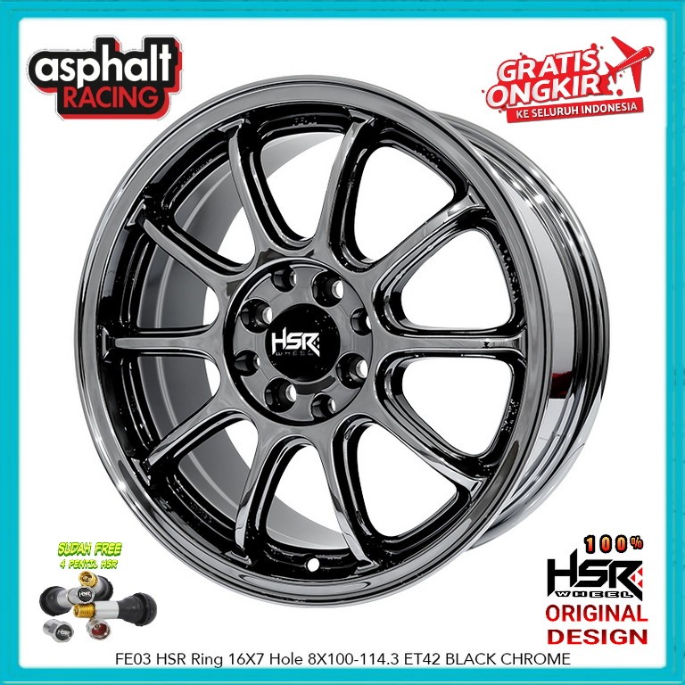 Velg Mobil Hsr Black Chrome Ring 16 Untuk Fred Mobilio Jazz Yaris Vios City Brio Avanza Hsr Fe03 R16