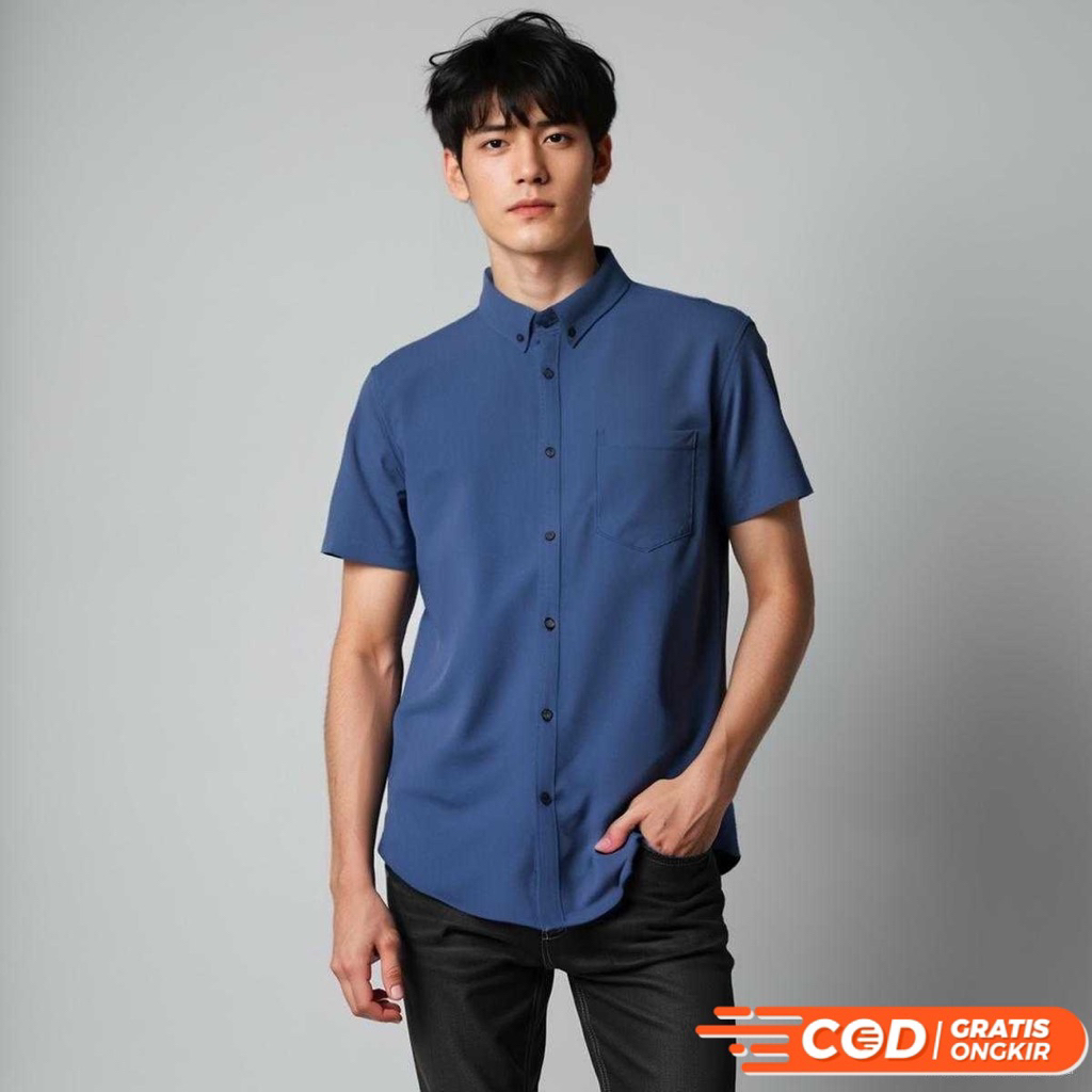 Kemeja Pria Lengan Pendek Denim Blue / Kemeja Denim Pria Lengan Pendek