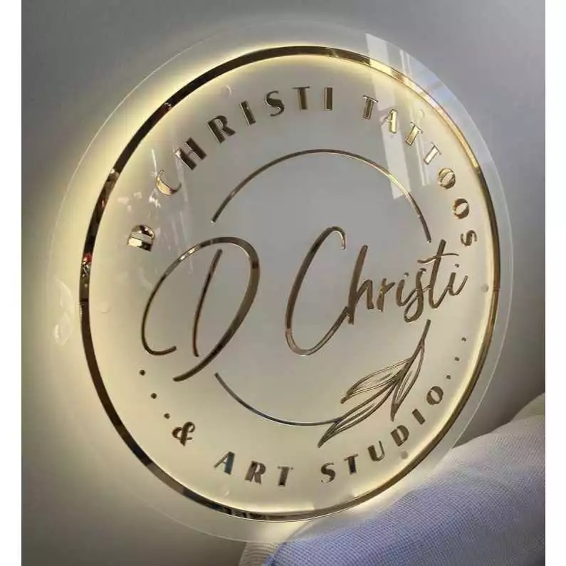 Eksklusif Papan Nama Toko NYALA Akrilik Gold Logo Klinik Coffe Shop Butik