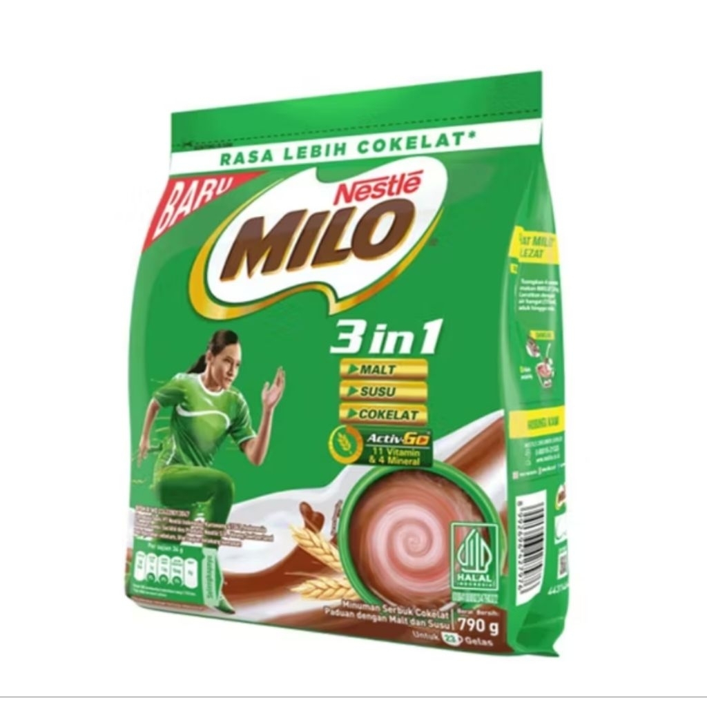 

MILO 3in1 990gr susu coklat kemasan pouch.