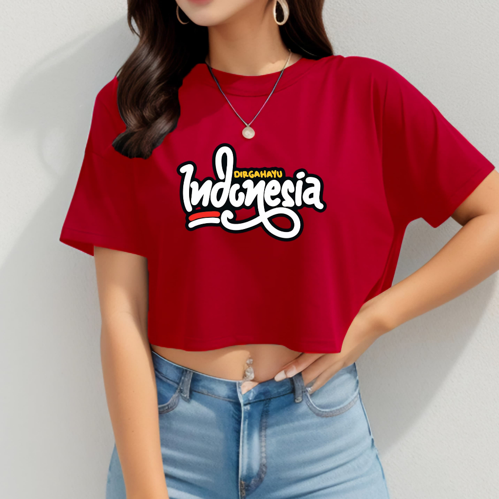 Kaos Crop  Hut Kemerdekaan HR16 Baju Distro Cewek Atasan 17 Agustusan Kekinian Murah Lengan Pendek