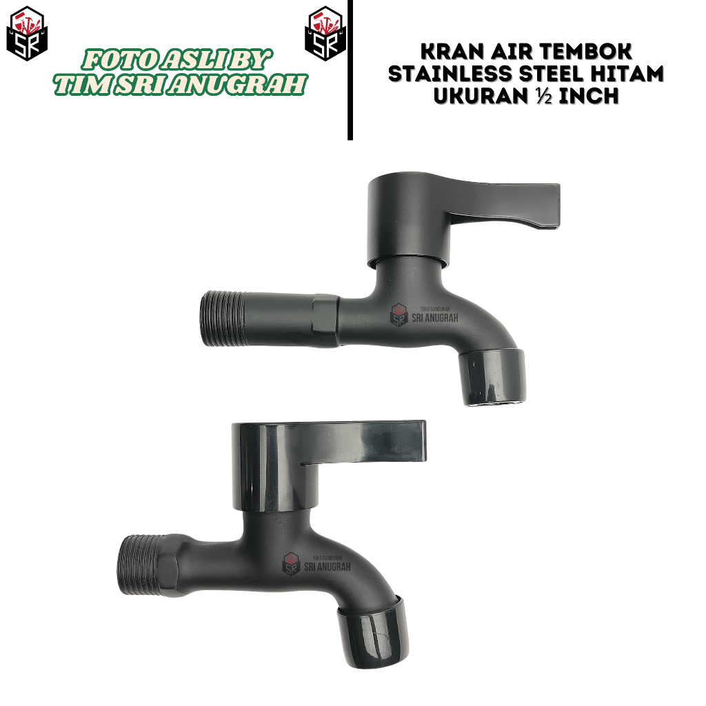 Kran Air HitamTembok Kamar Mandi Model Saring Stainless Steel