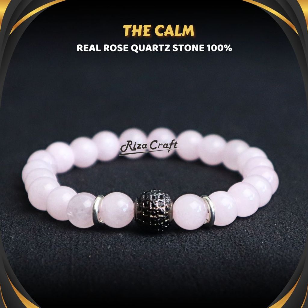 Gelang Pria Wanita Cowok Cewek Keren Dewasa Batu Kristal Rose Quartz Pink Merah Muda ASLI Akik Alam 