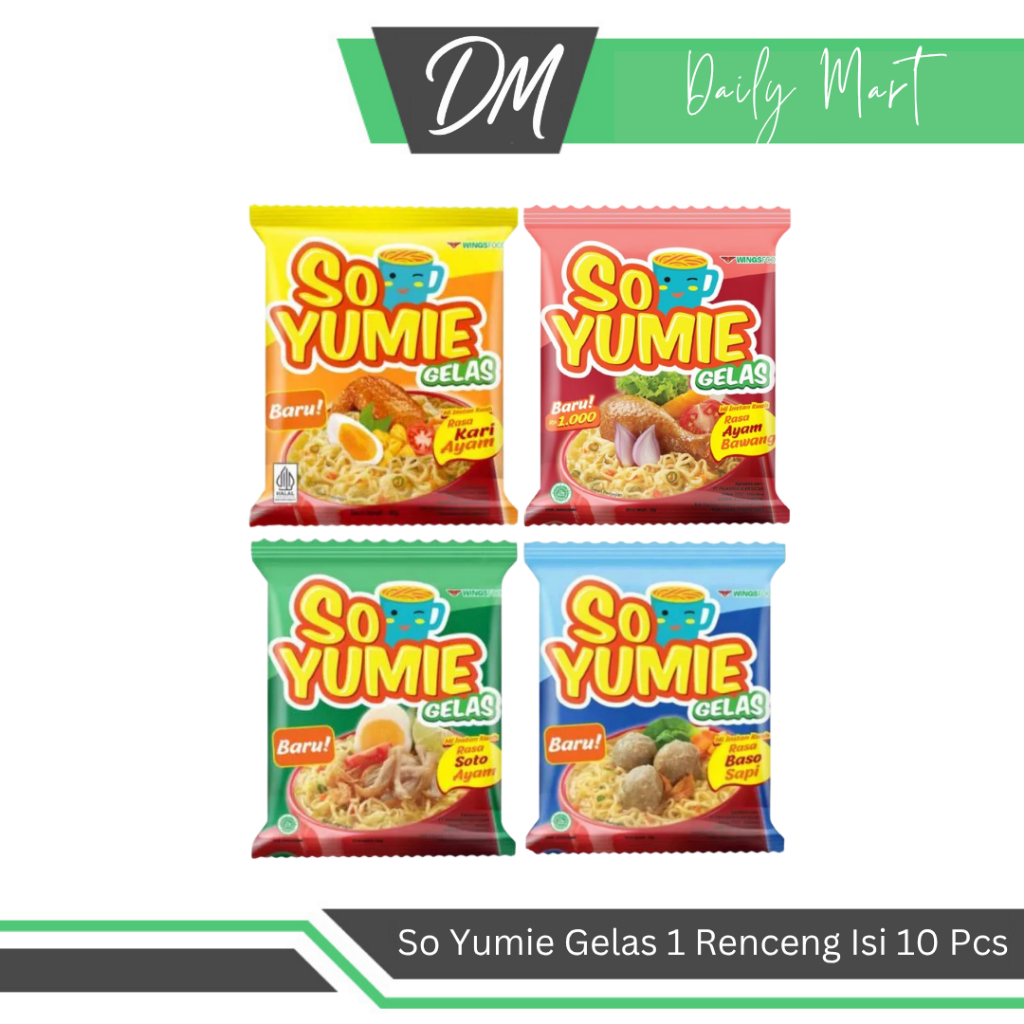 

So Yumie Gelas All Varian Soto Ayam/Kari Ayam/Baso 1 Renceng Isi 10 Sachet - Mie Instan Praktis Enak Murah