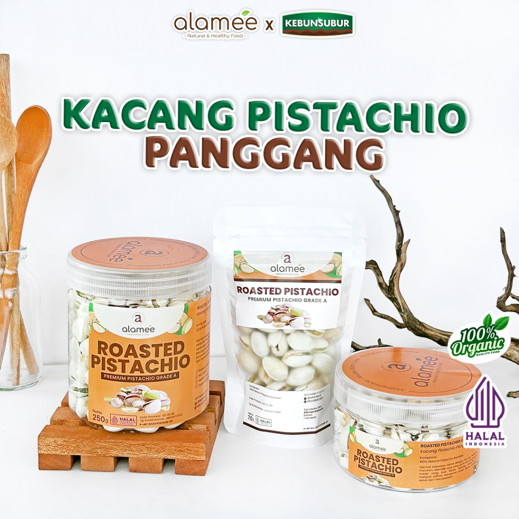 

ALAMEE Pistachio Kacang Pistacio Panggang Fustuk Roasted Dalam Cangkang Renyah Organik kebunsubur