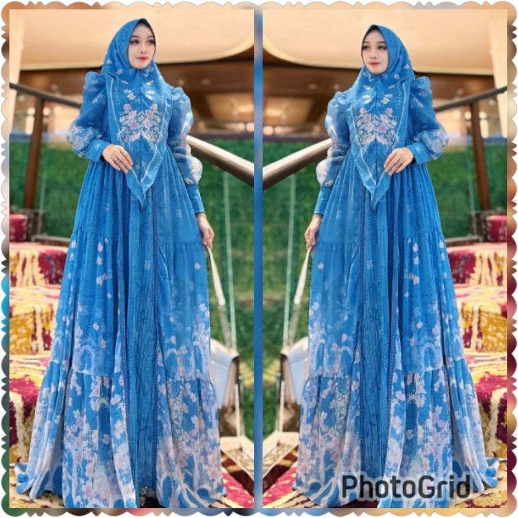 READY BUKAN PO Keenan Seruni syari set Gamis premium ceruty printing babydoll