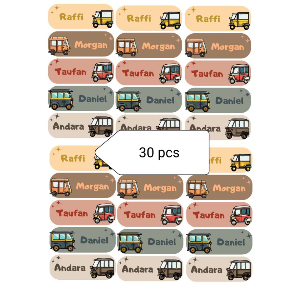 

Stiker Nama Custom Ukuran A4 | Waterproof & Full Color