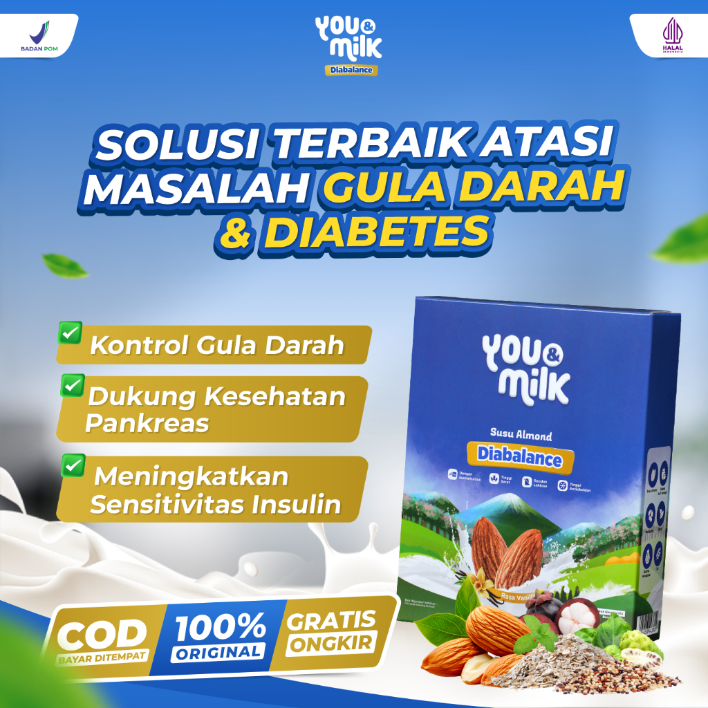 

YOU & MILK DIABALANCE Susu Almond Herbal Turunkan Gula Darah Cegah Diabetes Mengurangi Kesemutan