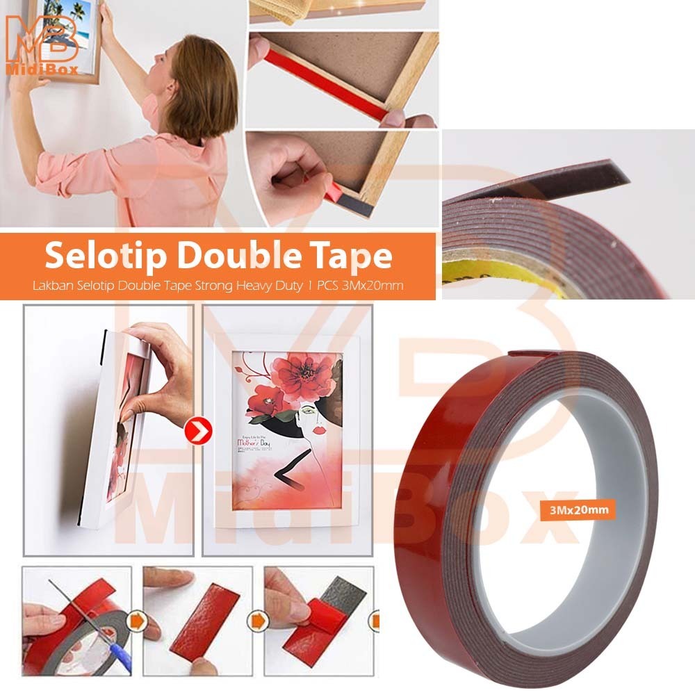 

Lakban Selotip Double Tape Strong Heavy Duty 1 PCS Dengan Ukuran 3M x 20mm